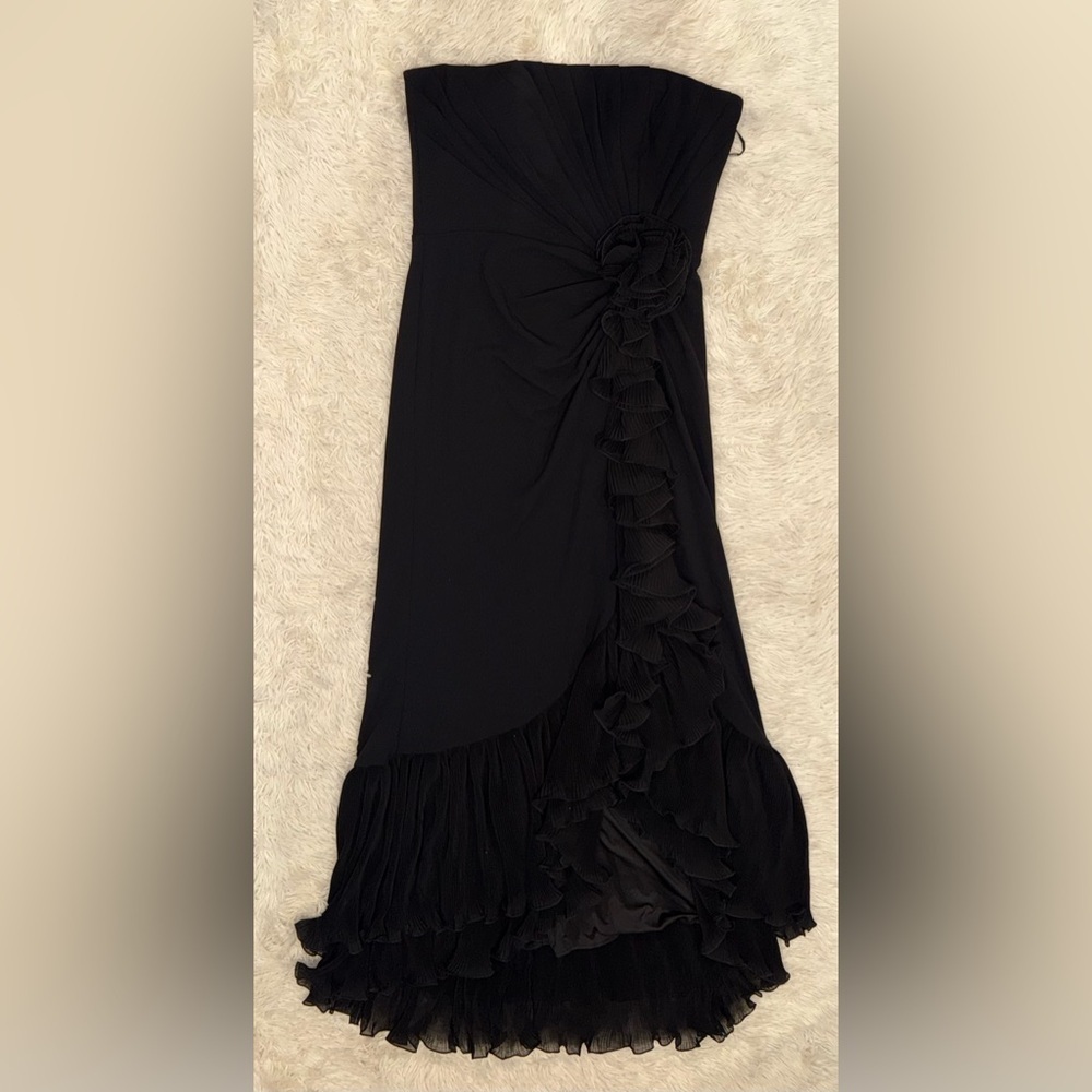 NEW Tadashi Shoji Pleated Strapless Ruffle LEITH RUFFLE Black BOS24386L gown L - Picture 7 of 13